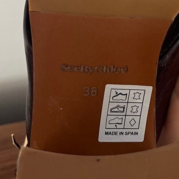 See By Chloe NWOB EU38/US7 Leather Chunky Heel Lyna Slingback Sandal Burgundy - Picture 6 of 10